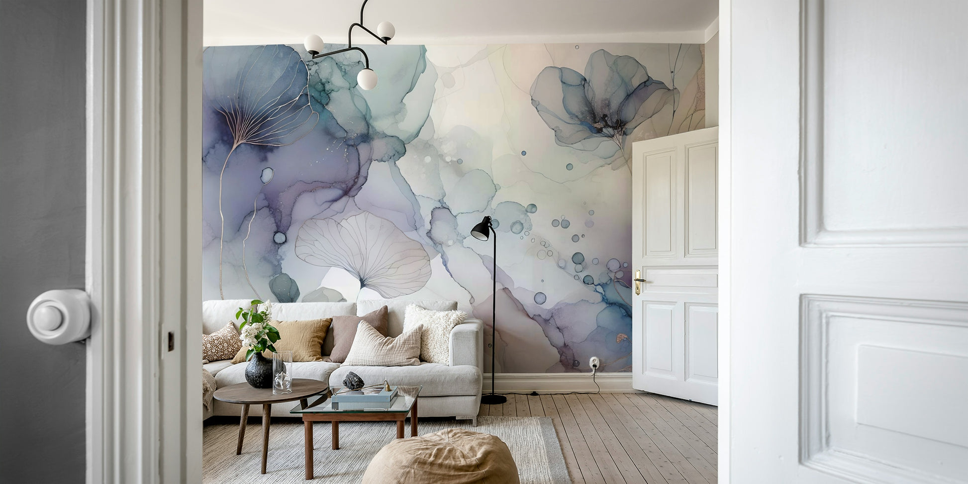 Dreamy Petals 2 Wall Mural in a home office with a white desk.