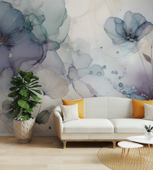 Dreamy Petals 2 Wall Mural in a modern nursery with a light wood crib.