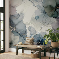 Artistic petal illustration in a contemporary studio apartment.
