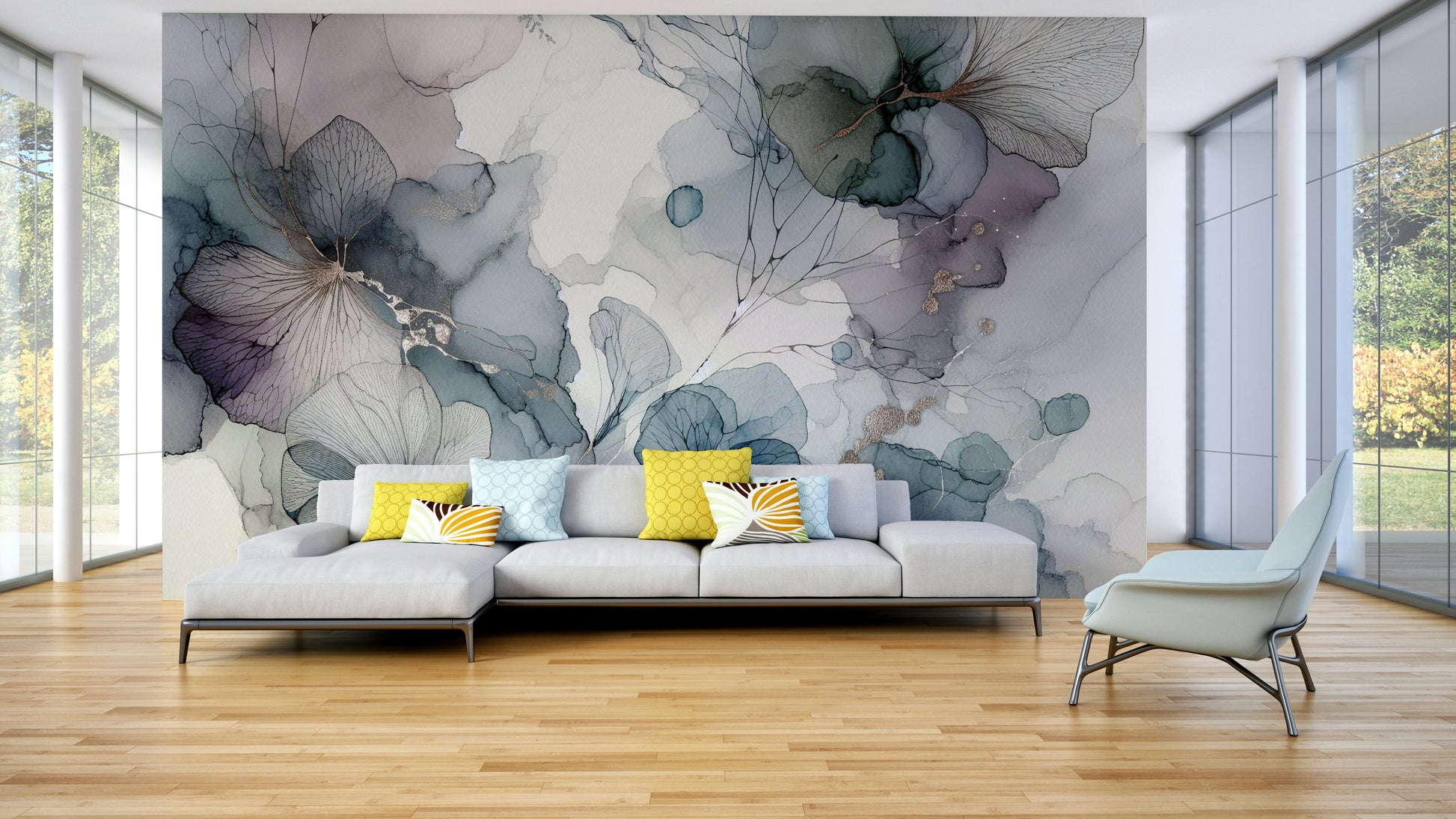 Close up of Dreamy Petals Wall Mural showing soft watercolor textures.