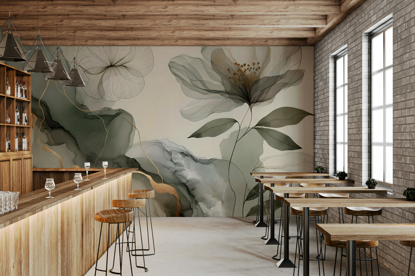Botanical wallpaper for walls with soft garden theme

