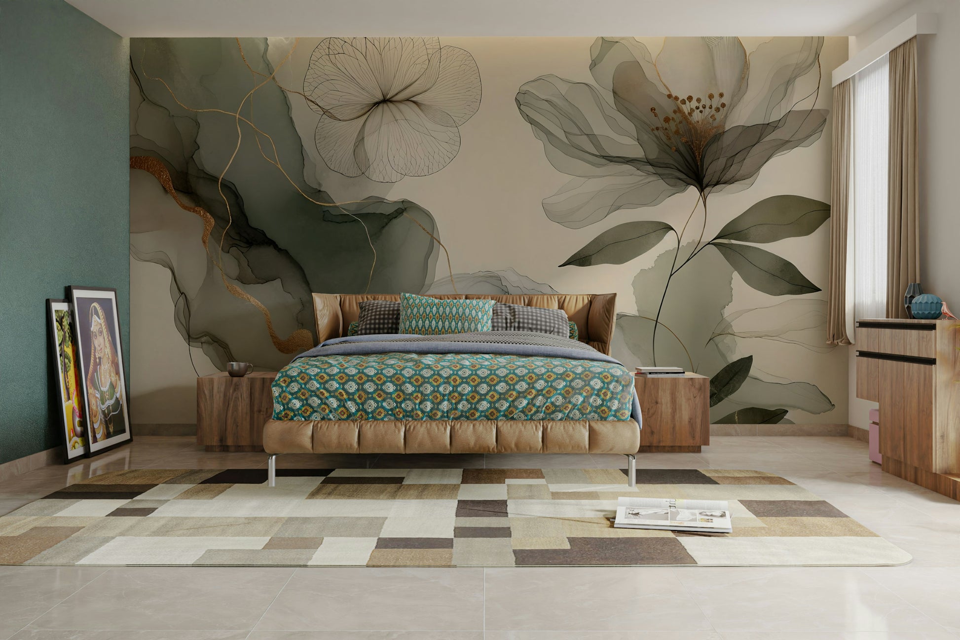 Dreamy Sage Garden wall mural with soft green leaves

