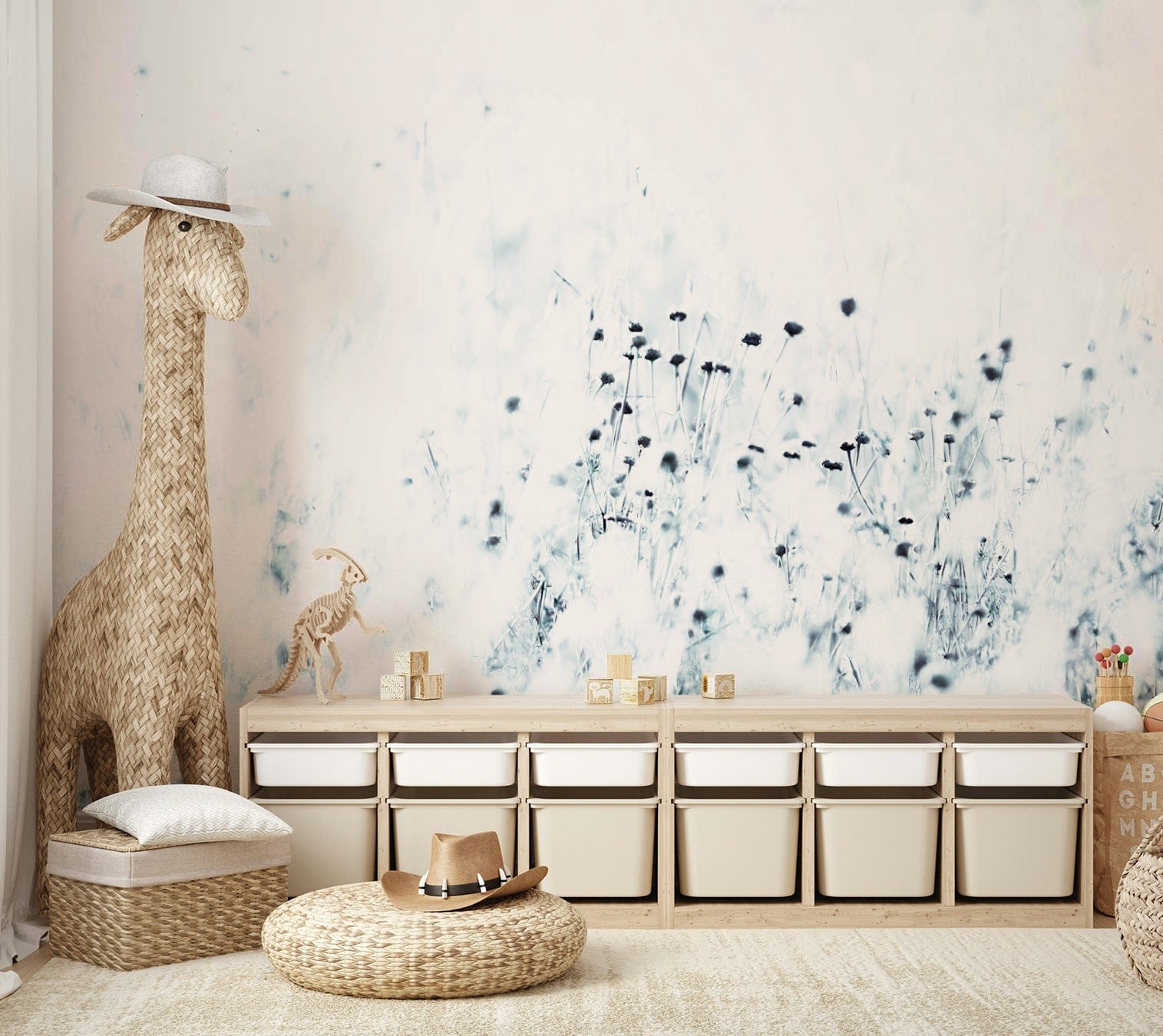 A beautiful botanical thistle wallpaper mural for a modern room.

