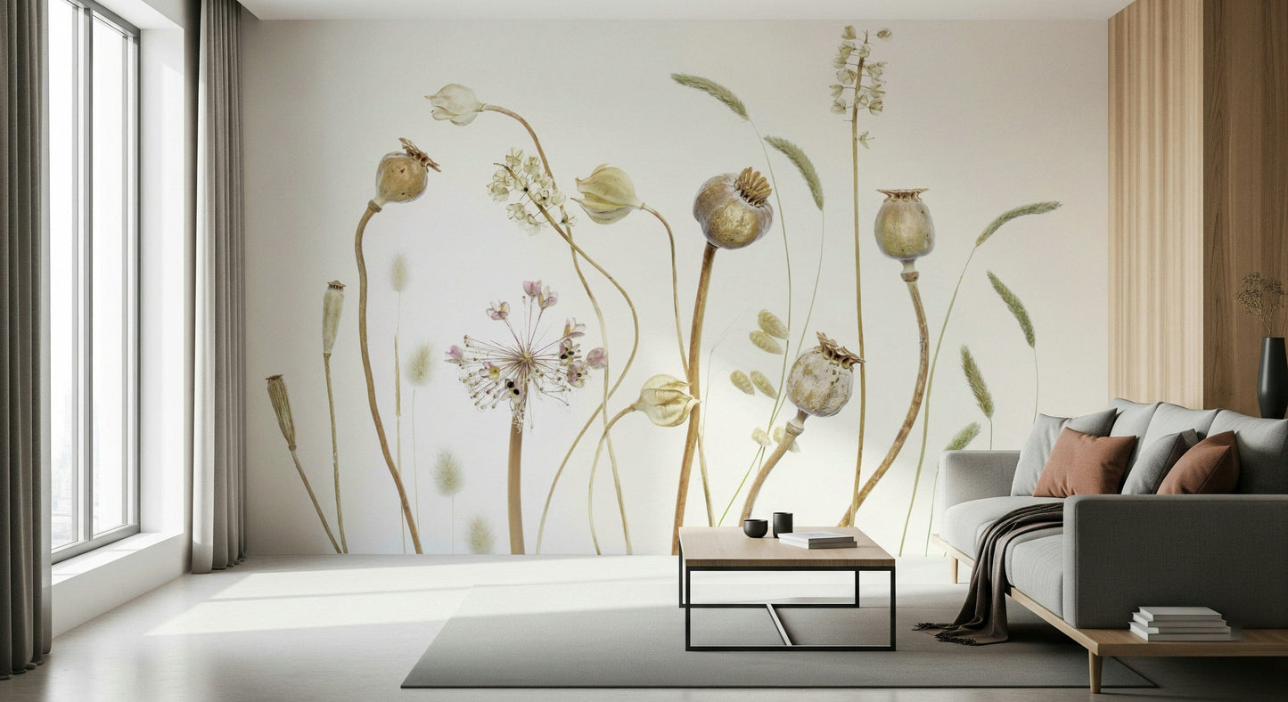 A contemplative golden field wallpaper mural for a feature wall.

