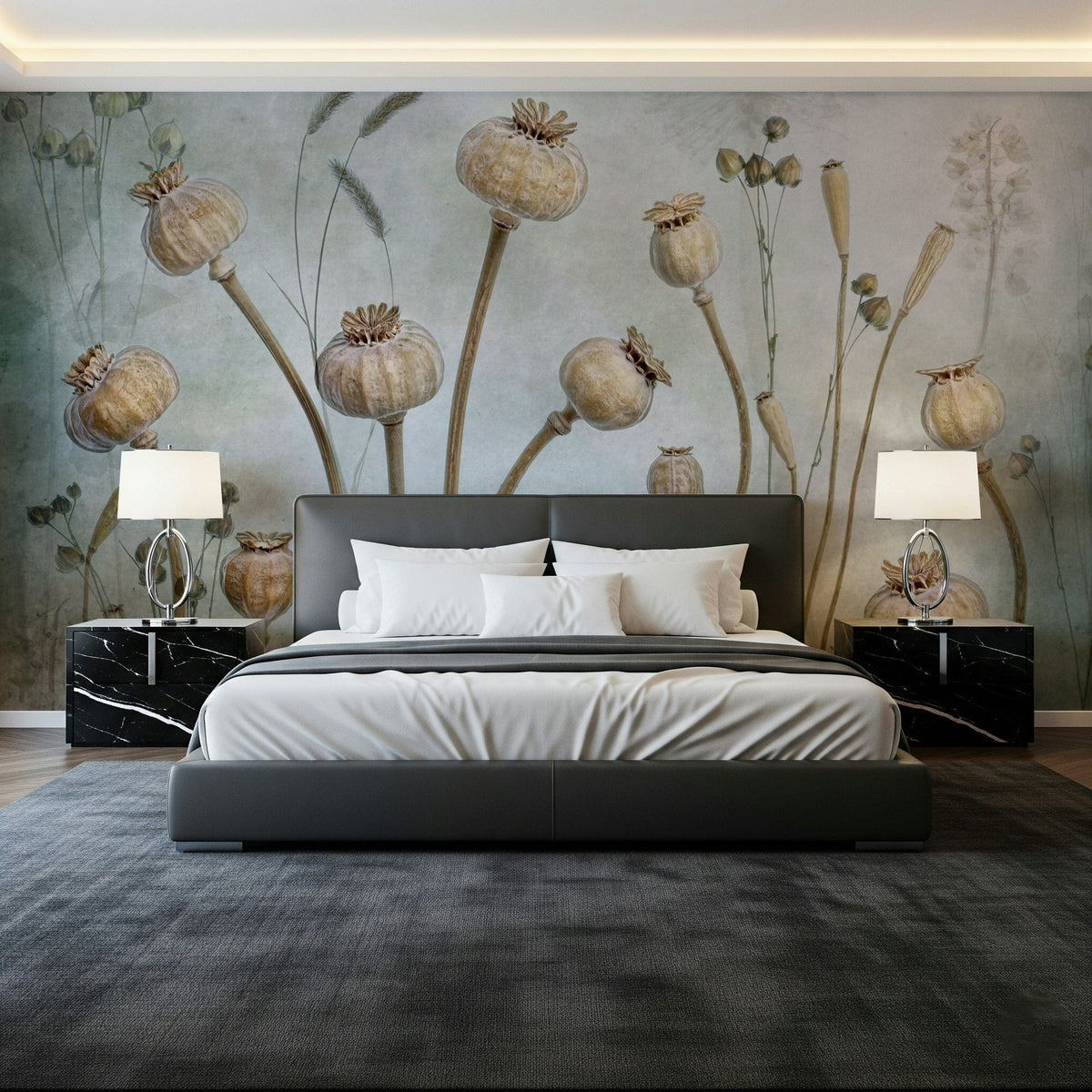 A serene botanical pattern wall mural for your decor.

