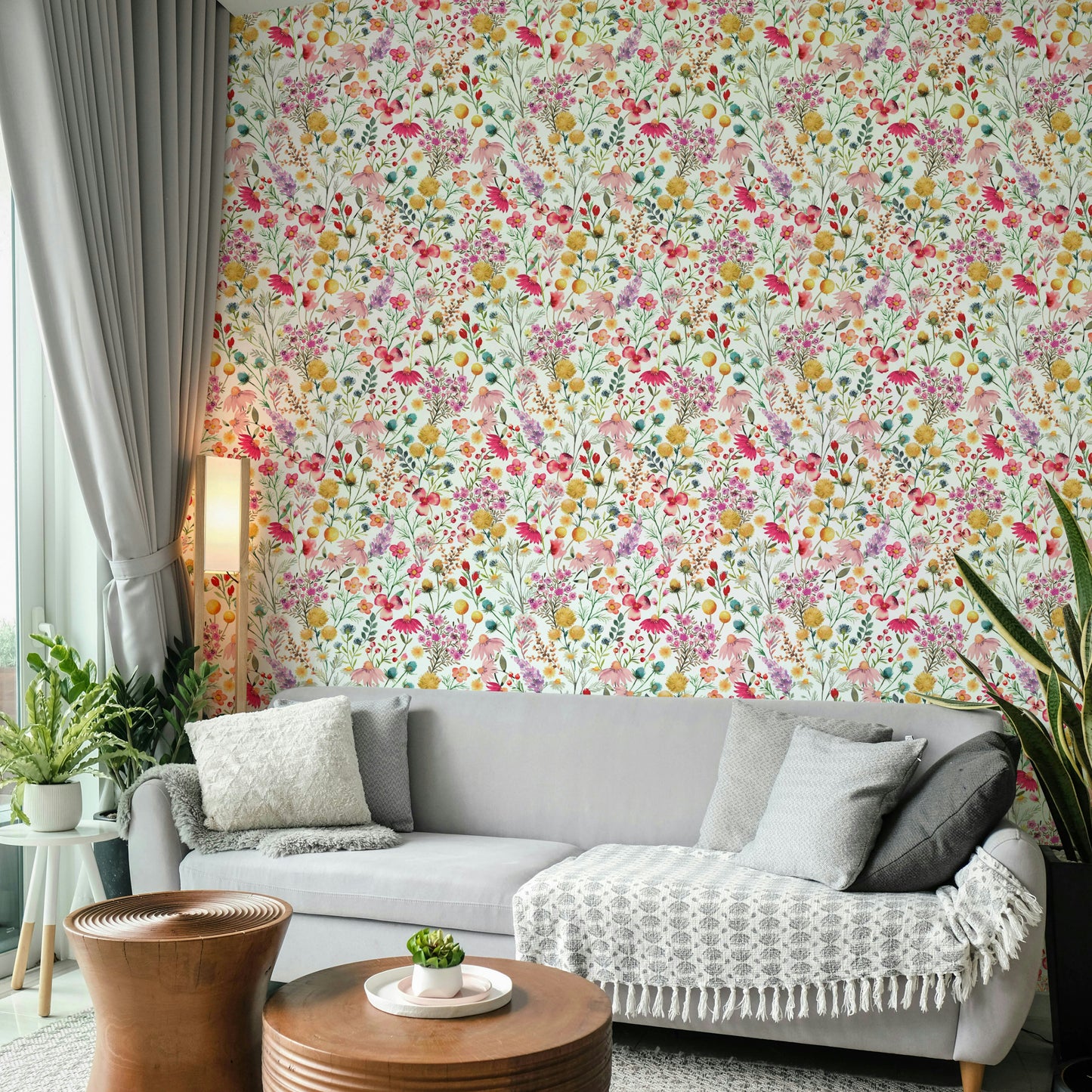 Neutral-toned dry flower wall mural design

