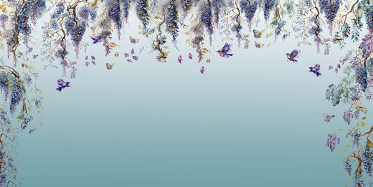 Wisteria romantik blå tapet väggmålningar