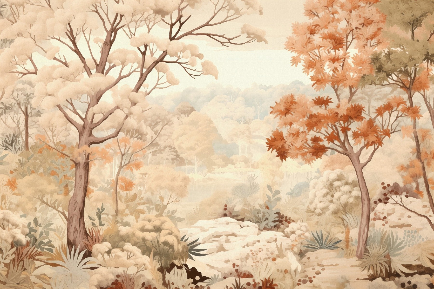 Metsän syksyn akvarelli beige taustakuva
