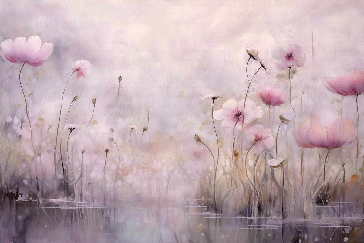 Lyserøde vand valmuer blomster tapet