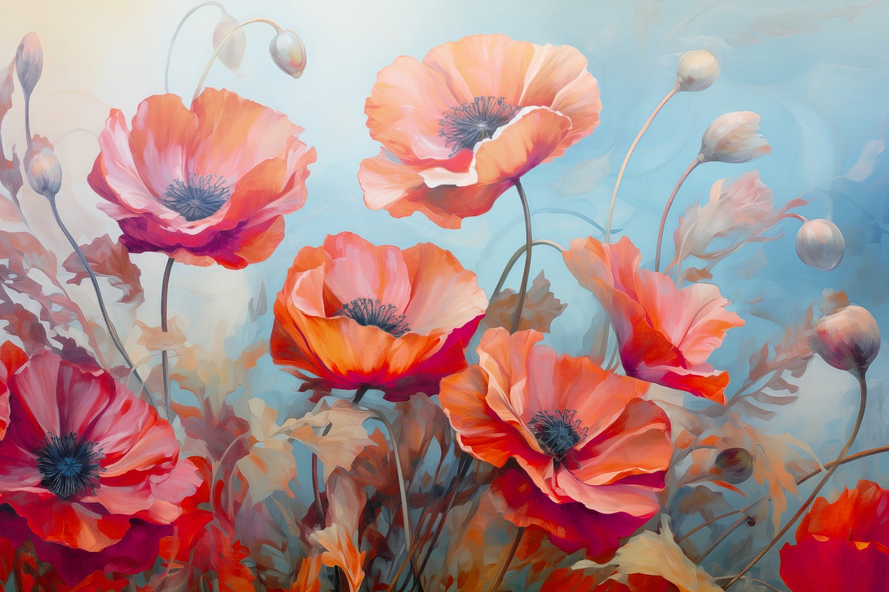 Wilde Mohnblumen rote und blaue Blumenwallpaper
