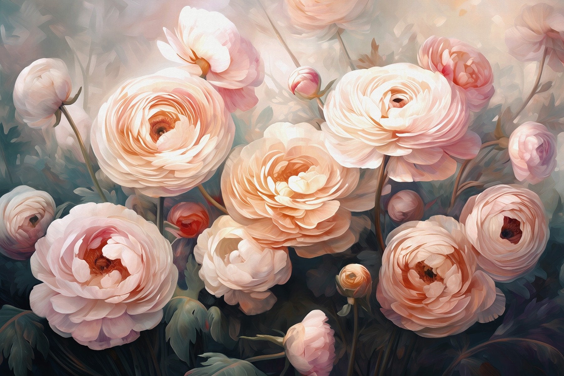 Ranunculus vaaleanpunainen kukka taustakuva seinämaalaus in your room — zoomed