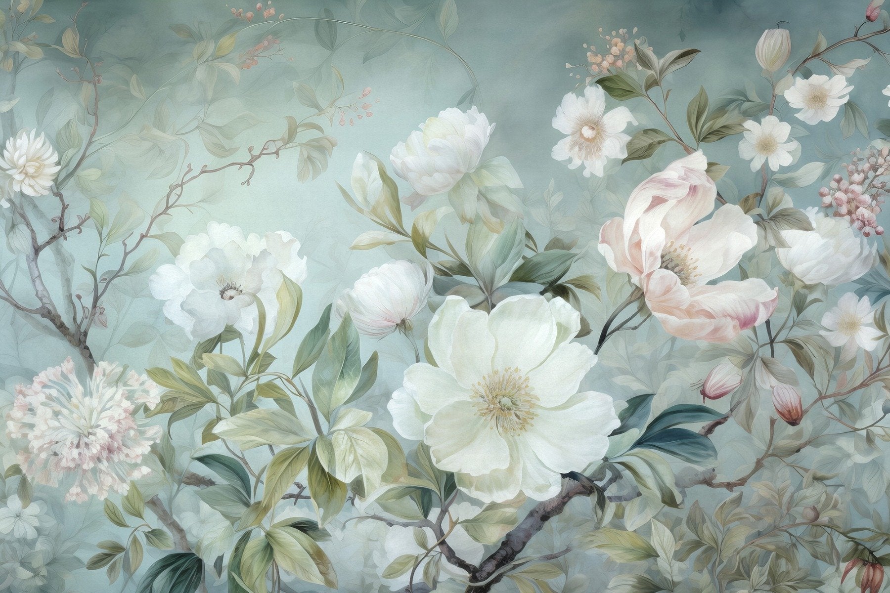 Blütengrüne Blumenwallpaper Wandbilder blühen in your room — zoomed