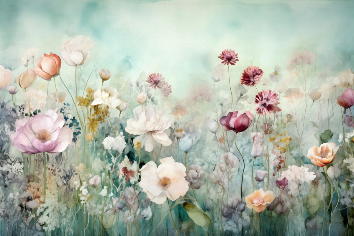 Papier peint à fleurs pastel coloré murale in your room — zoomed