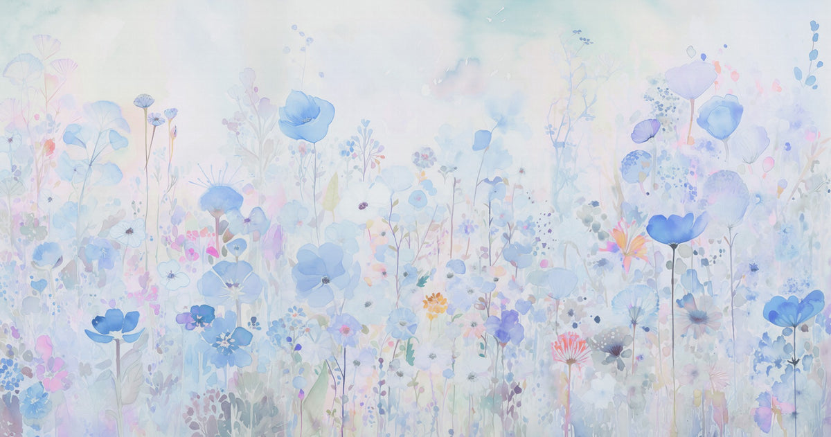 Watercolor Happy Flowers Blue Wallpaper