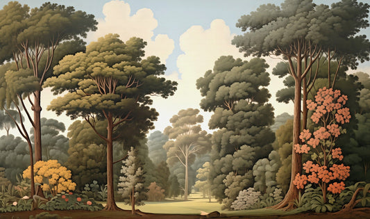 Forest Woodcut Green Nature Wallpaper Malowidła