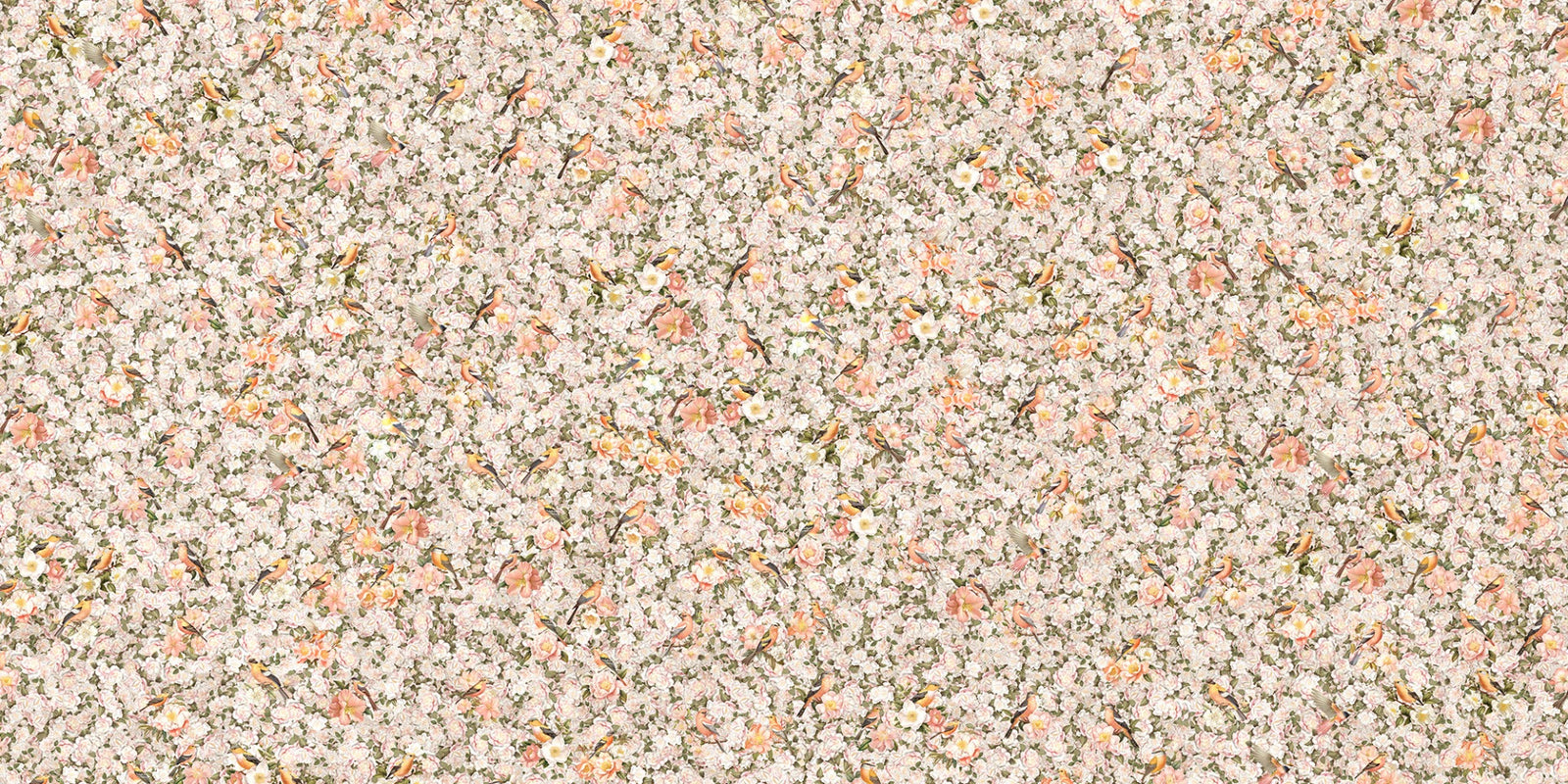 Birds and Florals Orange Color Wallpaper Mural