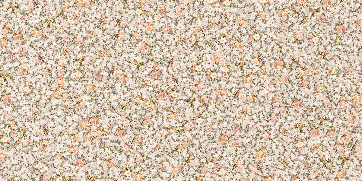 Birds and Florals Orange Color Wallpaper Mural in your room — zoomed