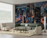 Dubai Nights Wall Mural in modern living space, deep blue skyline home styling
