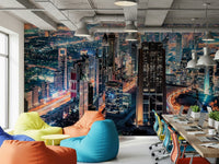 Bedroom wall décor with Dubai Nights Wall Mural, calm dark backdrop