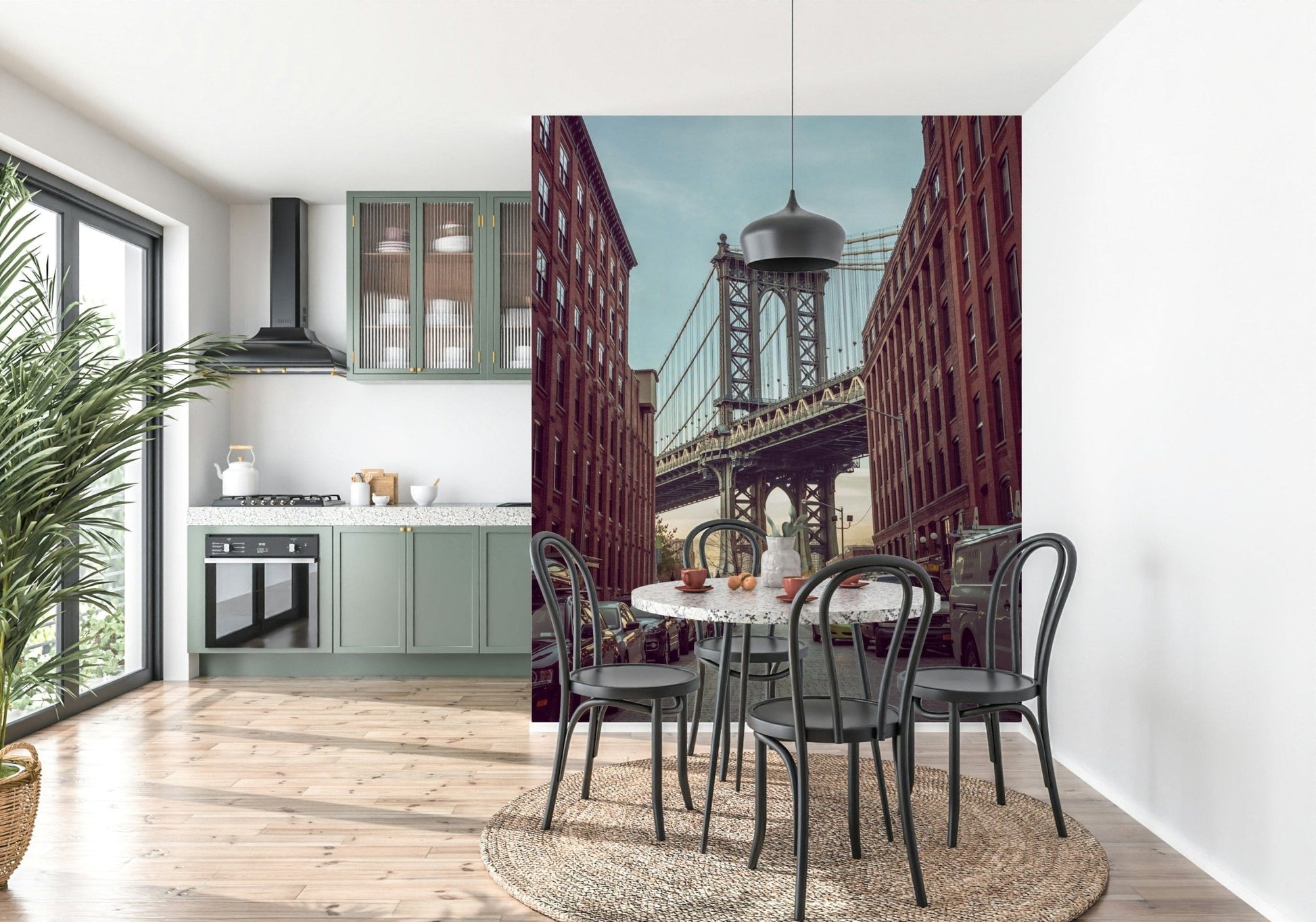 Sunrise cityscape DUMBO Dawn removable wallcovering.