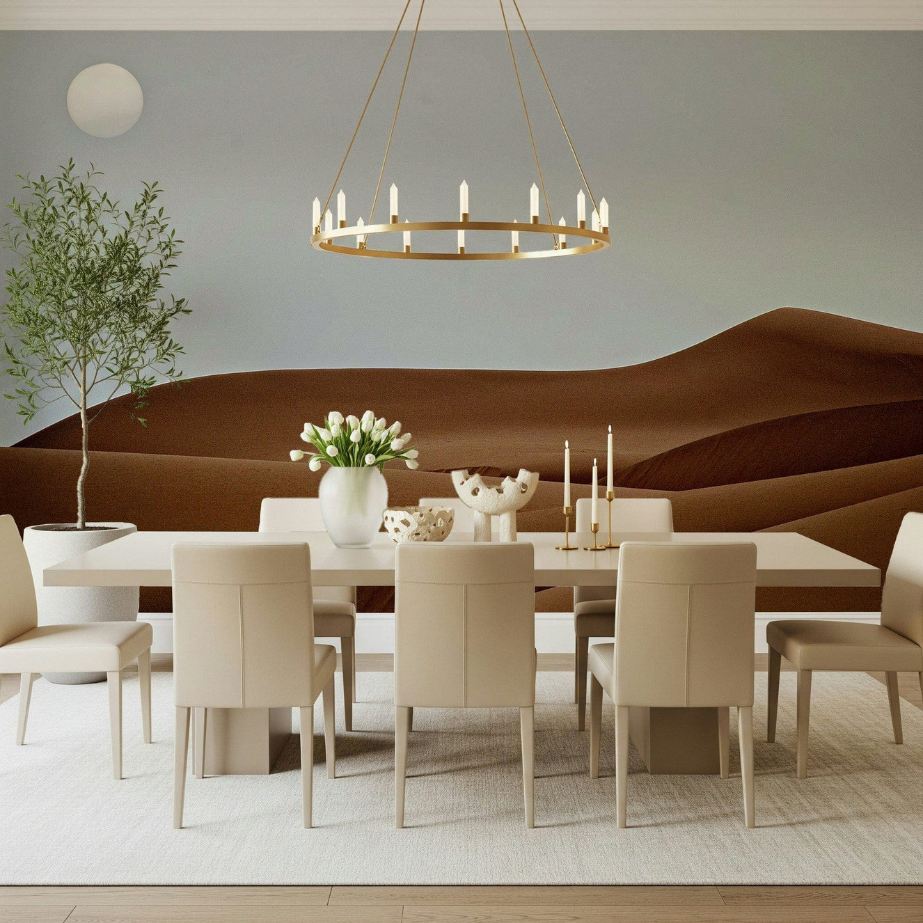 Earthy Dunes Under the Sun accent, minimalist horizon wall piece.