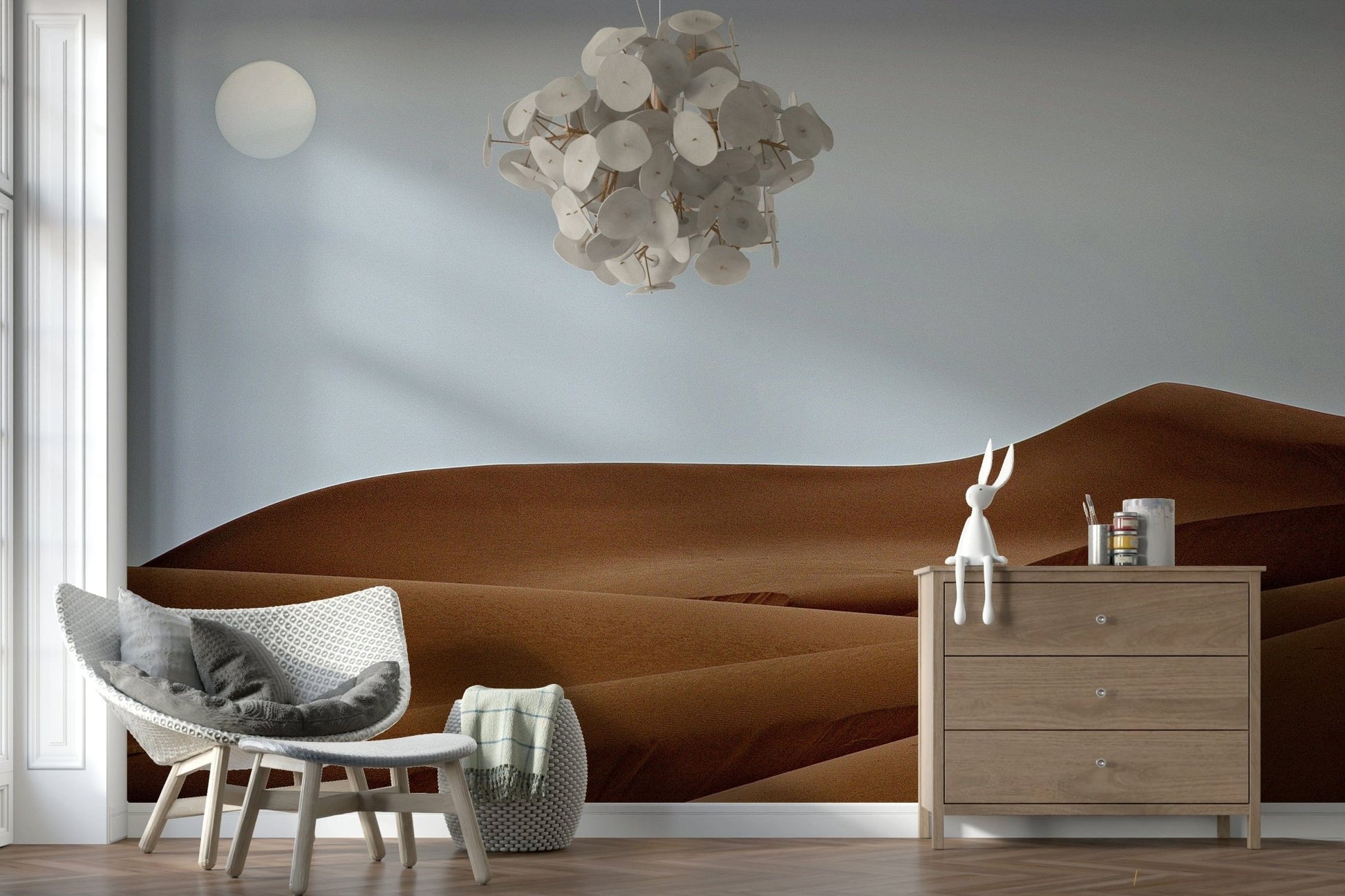 Dunes Under the Sun majestic desert scene, celestial light art.