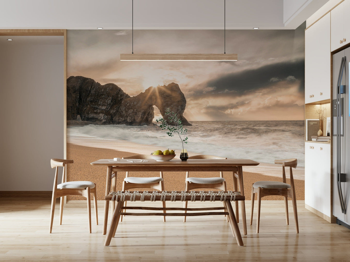 Atmospheric Durdle Door wall decal, long exposure water, seaside view.