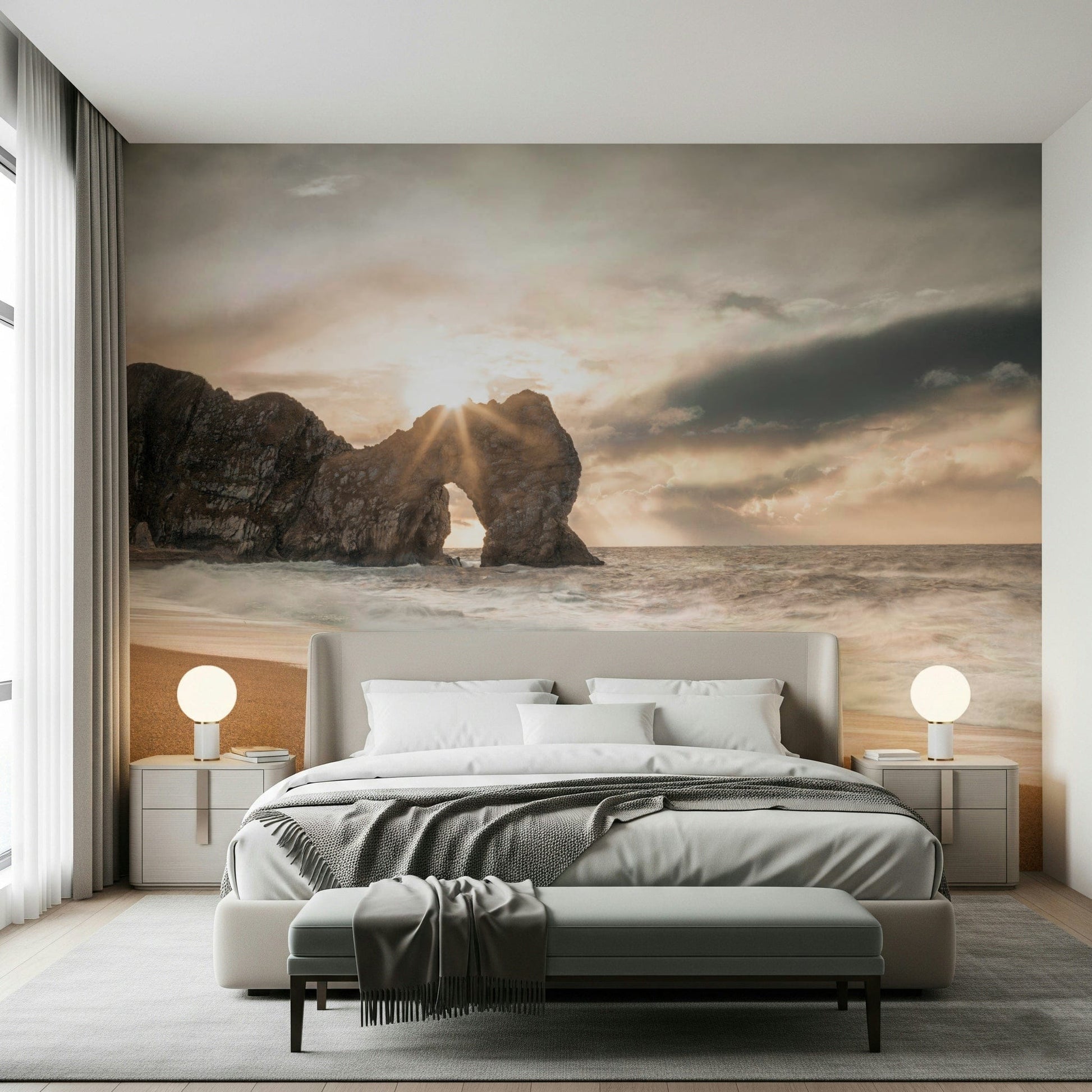 Stunning Durdle Door wall covering, dramatic golden hour ocean vista.