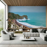 Jurassic Coast Wall Mural featuring dramatic cliffs in a living room