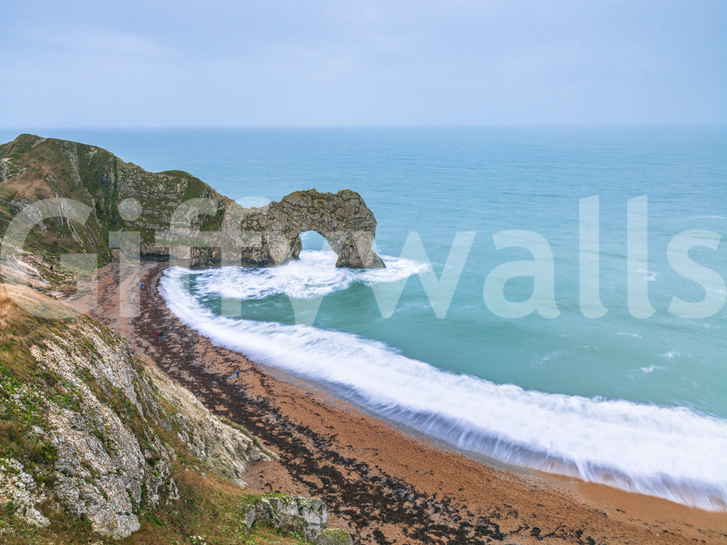 Panoramic ocean wall mural installed in a guest bedroom