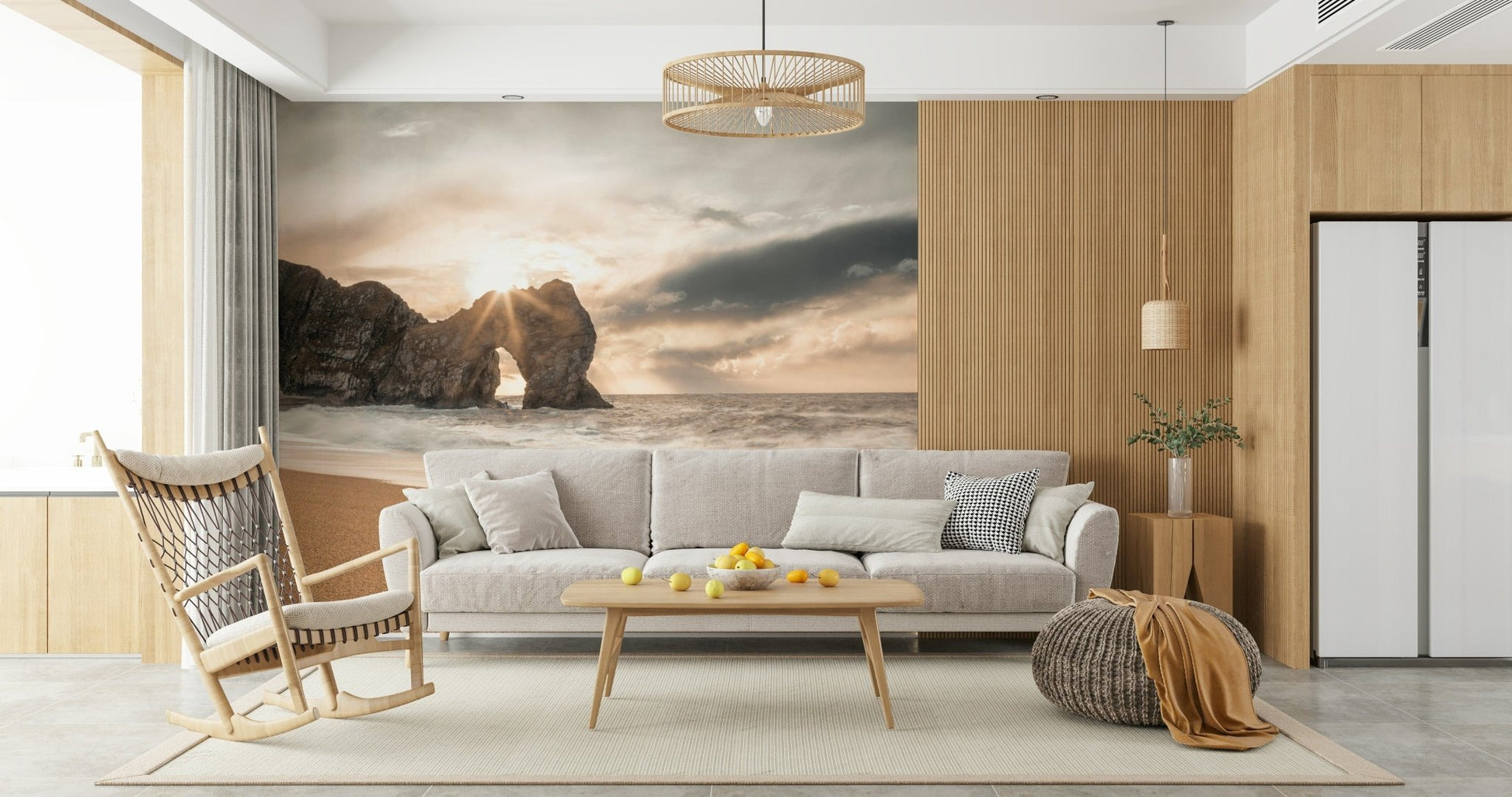 Dramatic coastline wall mural with soft light
