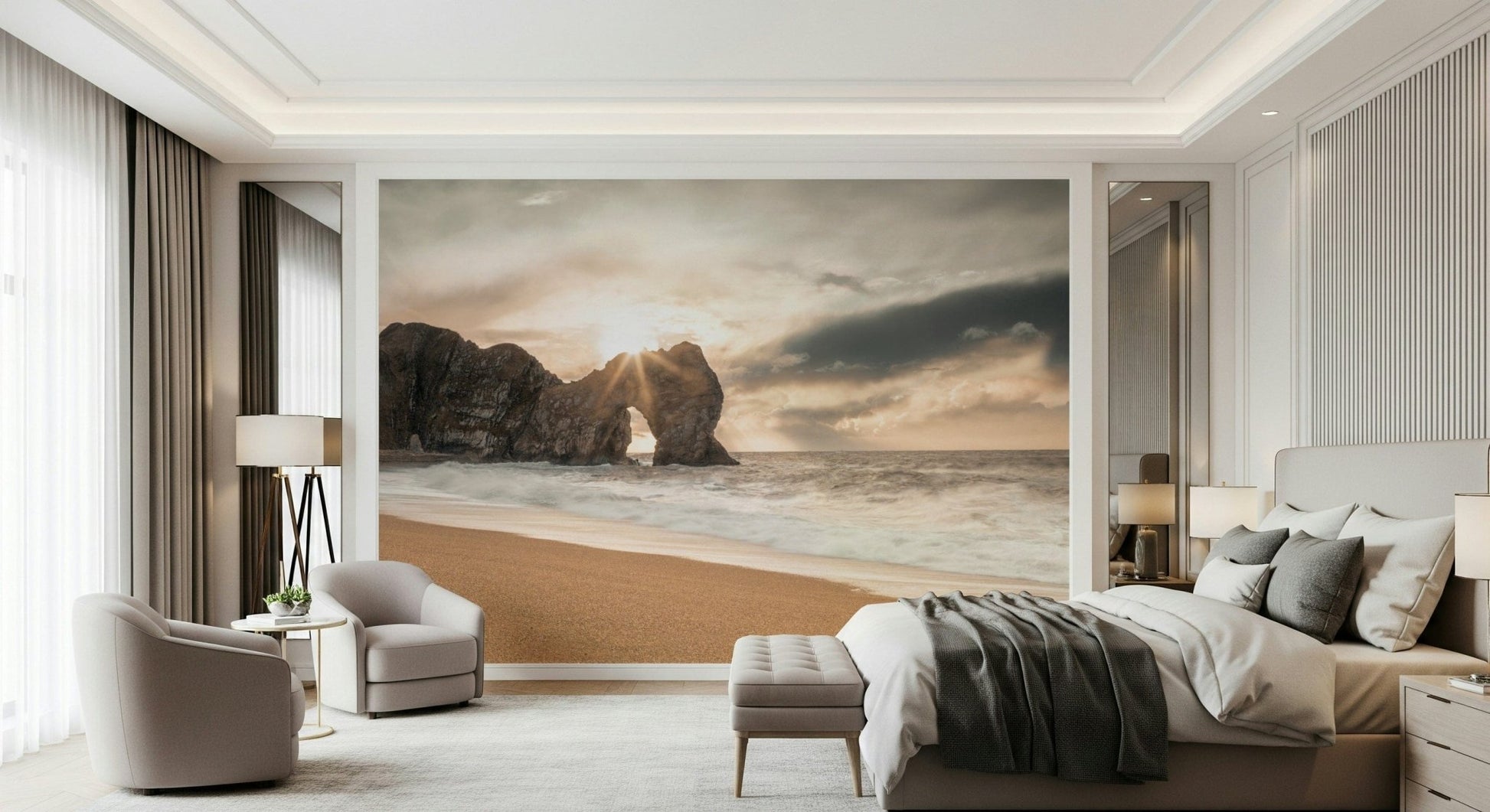 Beach sunrise wall mural with natural arch