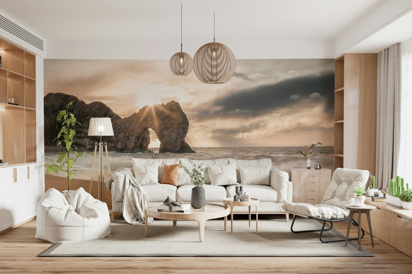 Tranquil beach wall mural with cliff view