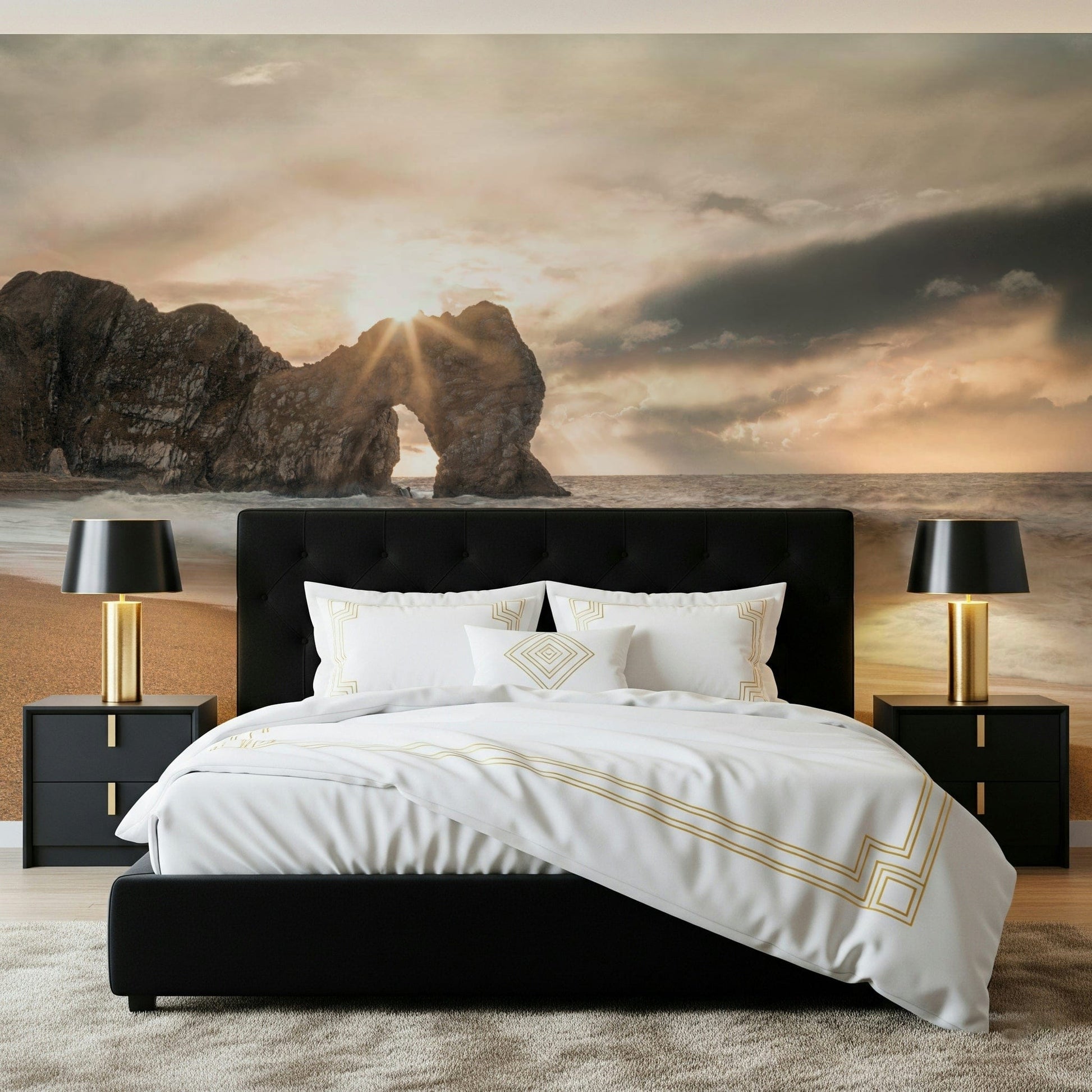 Ocean waves wall mural with stone formation