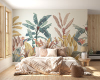 Dusty Pink Green Tropical Wallpaper Mural - Giffywalls