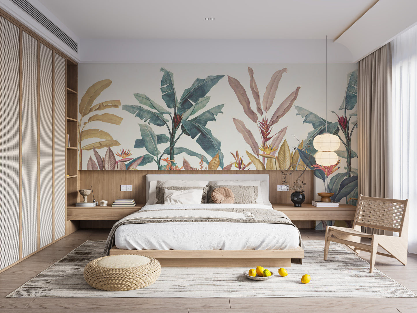 Dusty Pink Green Tropical Wallpaper Mural - Giffywalls