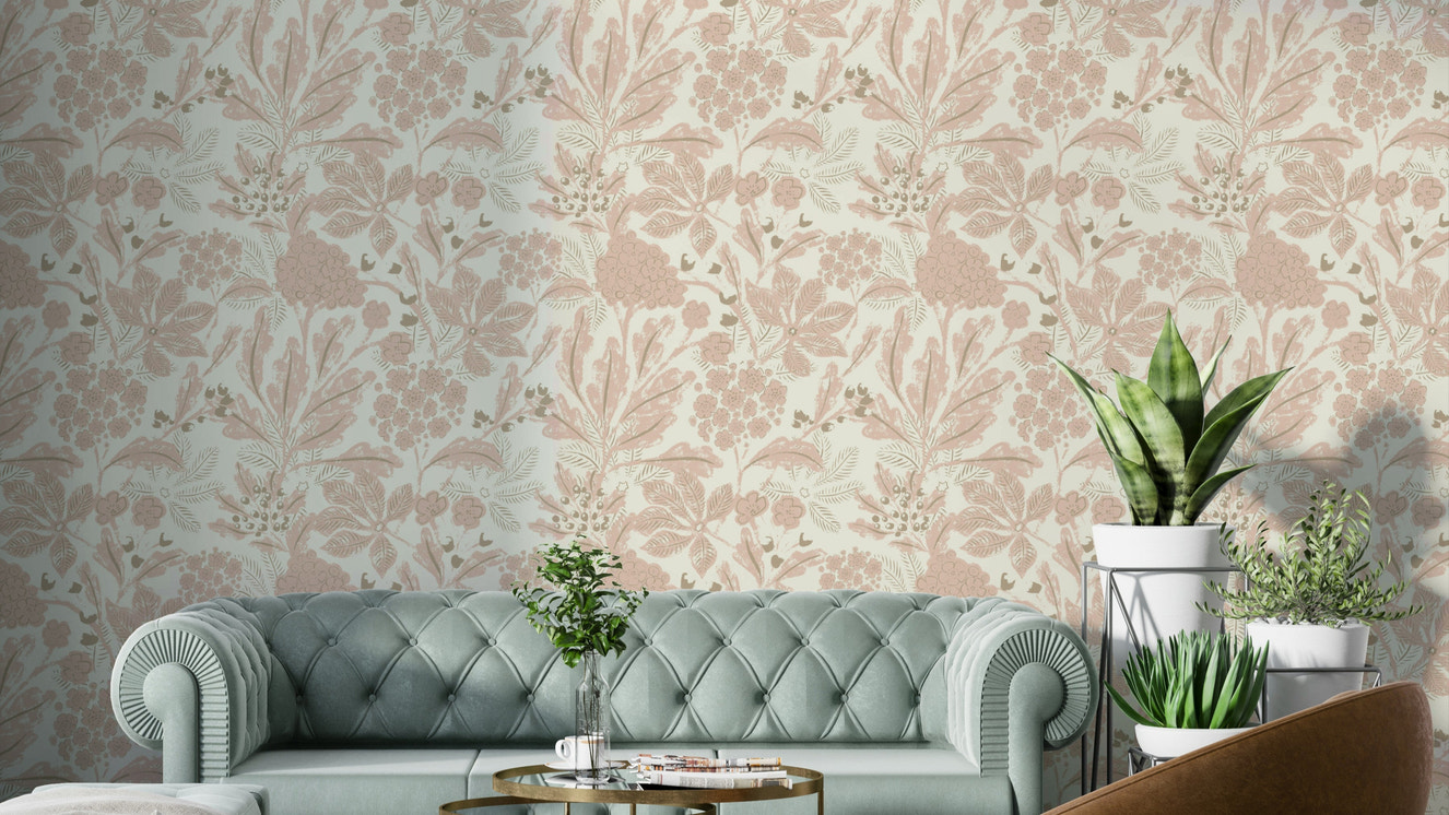 Dusty Rose Botanical wallpaper with soft floral patterns

