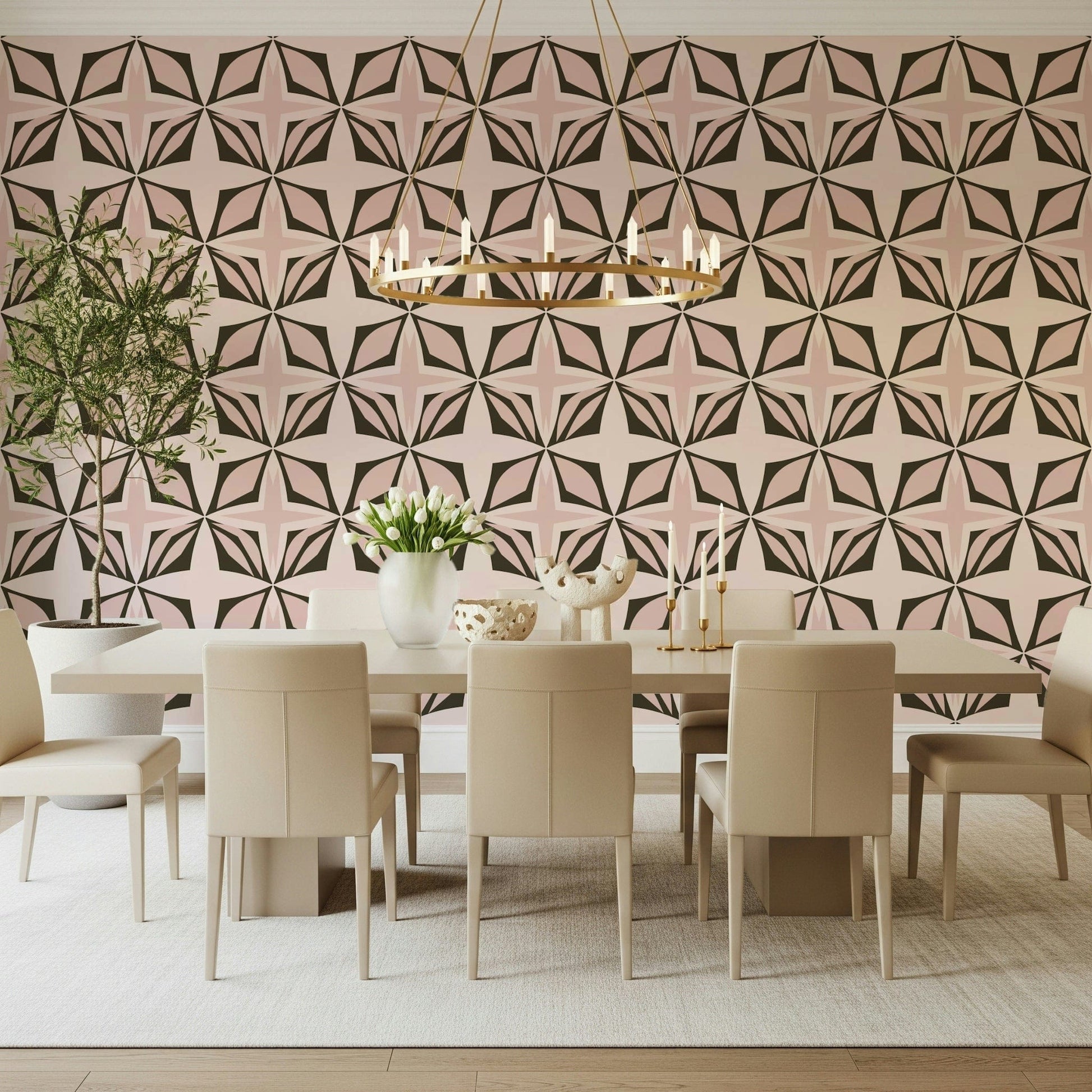 Abstract dusty rose repeat wallpaper in soft shades