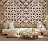 Geometric blush wallpaper in pink and dark brown