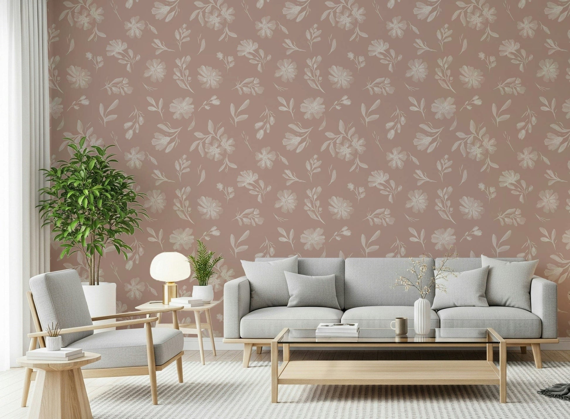 Soft pink Dusty Rose Blooms wallpaper for walls