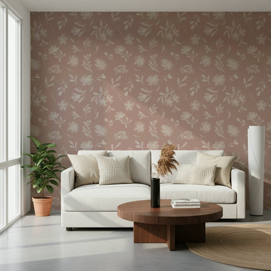 Vintage floral Dusty Rose Blooms peel and stick wallpaper