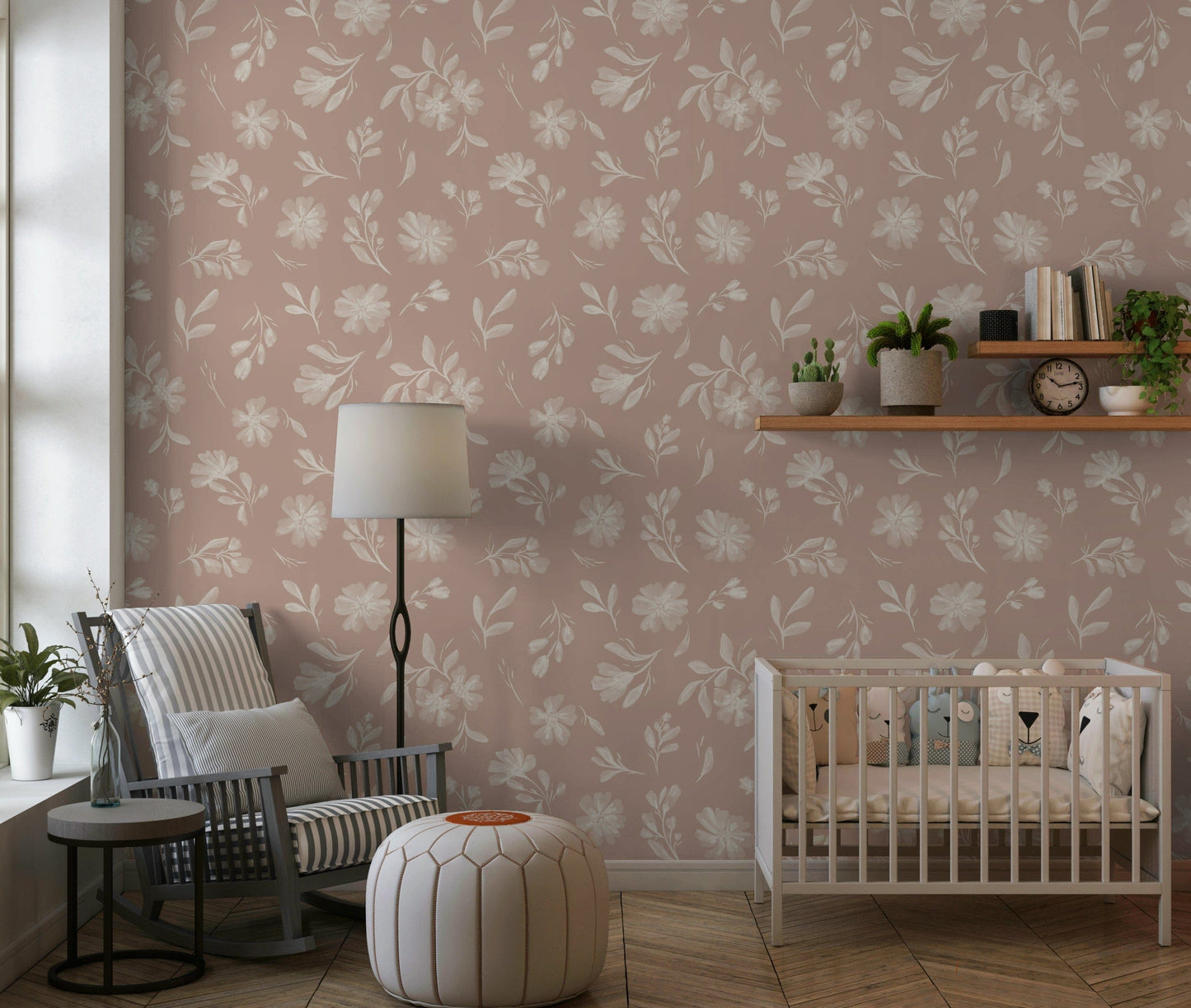 Dusty Rose Blooms wallpaper for walls botanical print