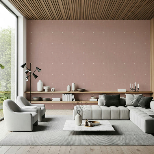 Dusty Rose Grid wall mural muted mauve linen texture cream speckles