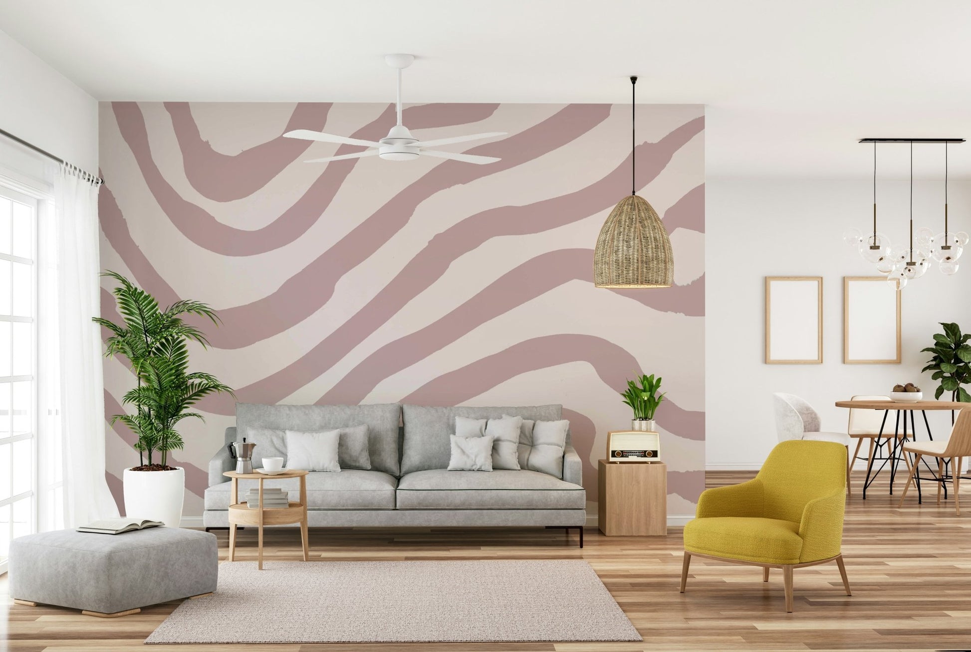 Soft pink wave mural wallpaper design

