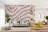 Soft pink wave mural wallpaper design

