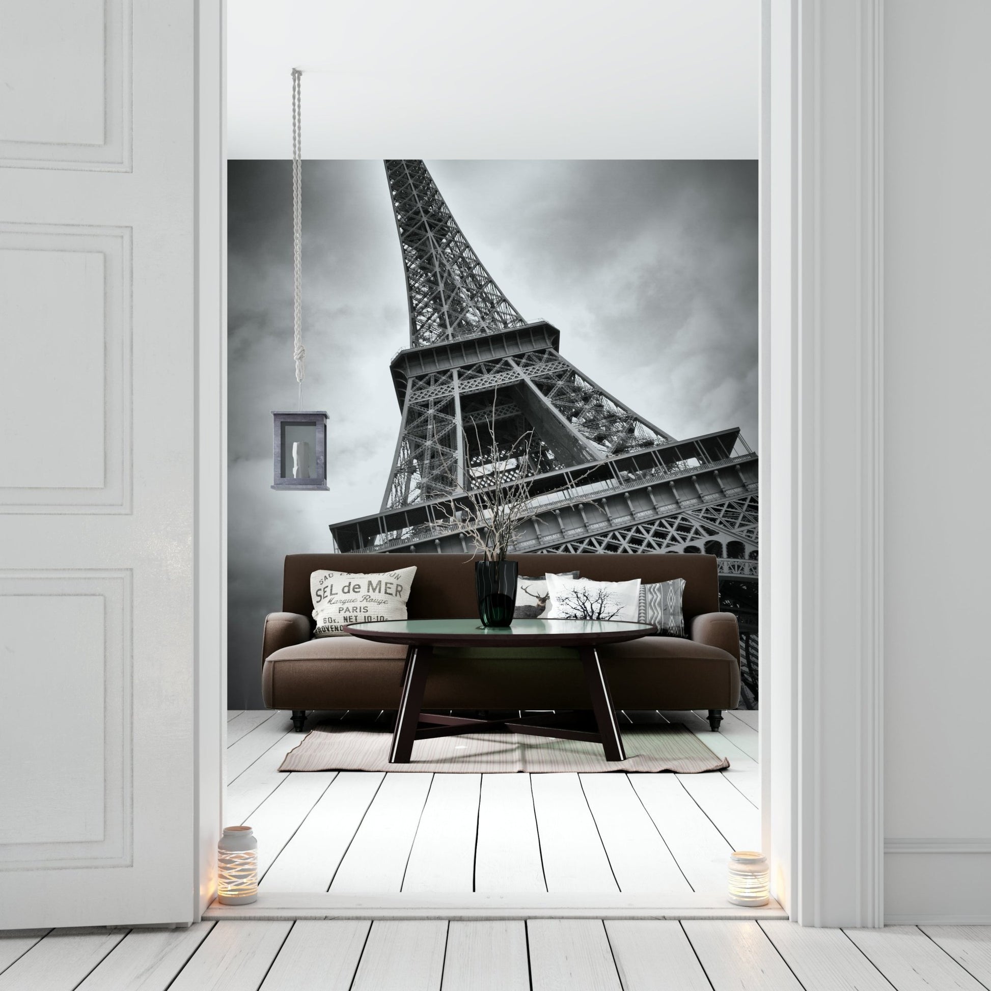 Modern Eiffel Tower mural wallpaper with architectural flair

