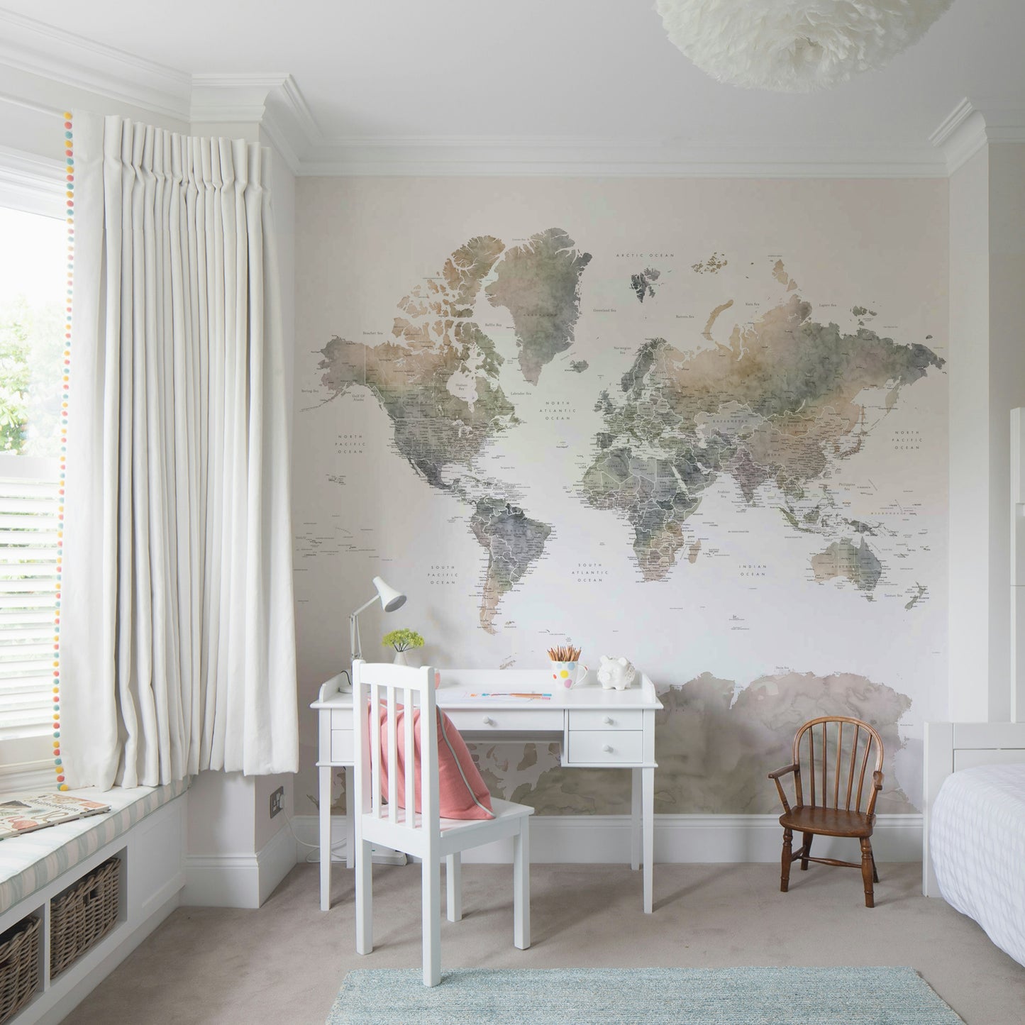 Peel and stick world map wallpaper in earth hues

