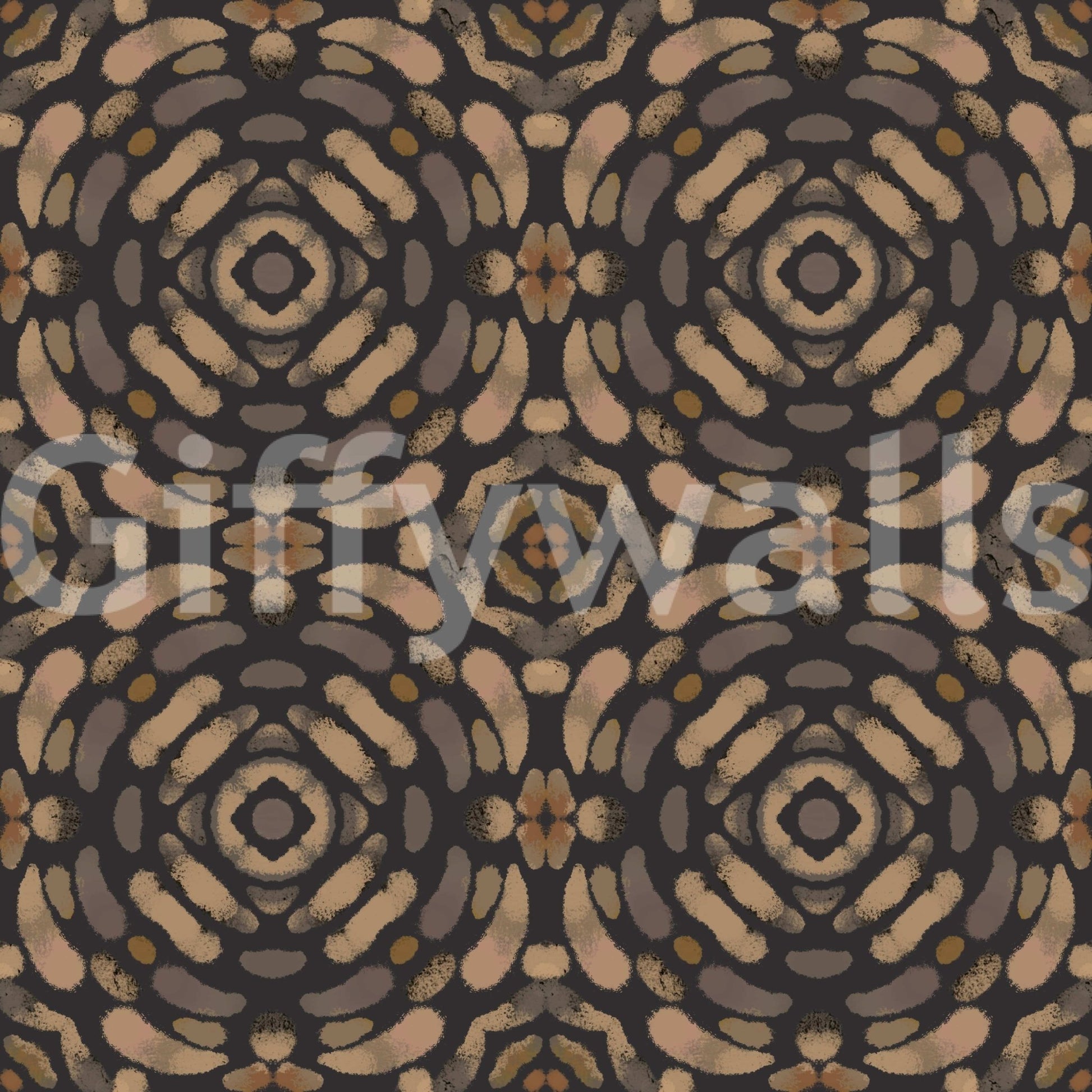 Layered geometric symmetry in natural hues of beige, tan, and warm browns.