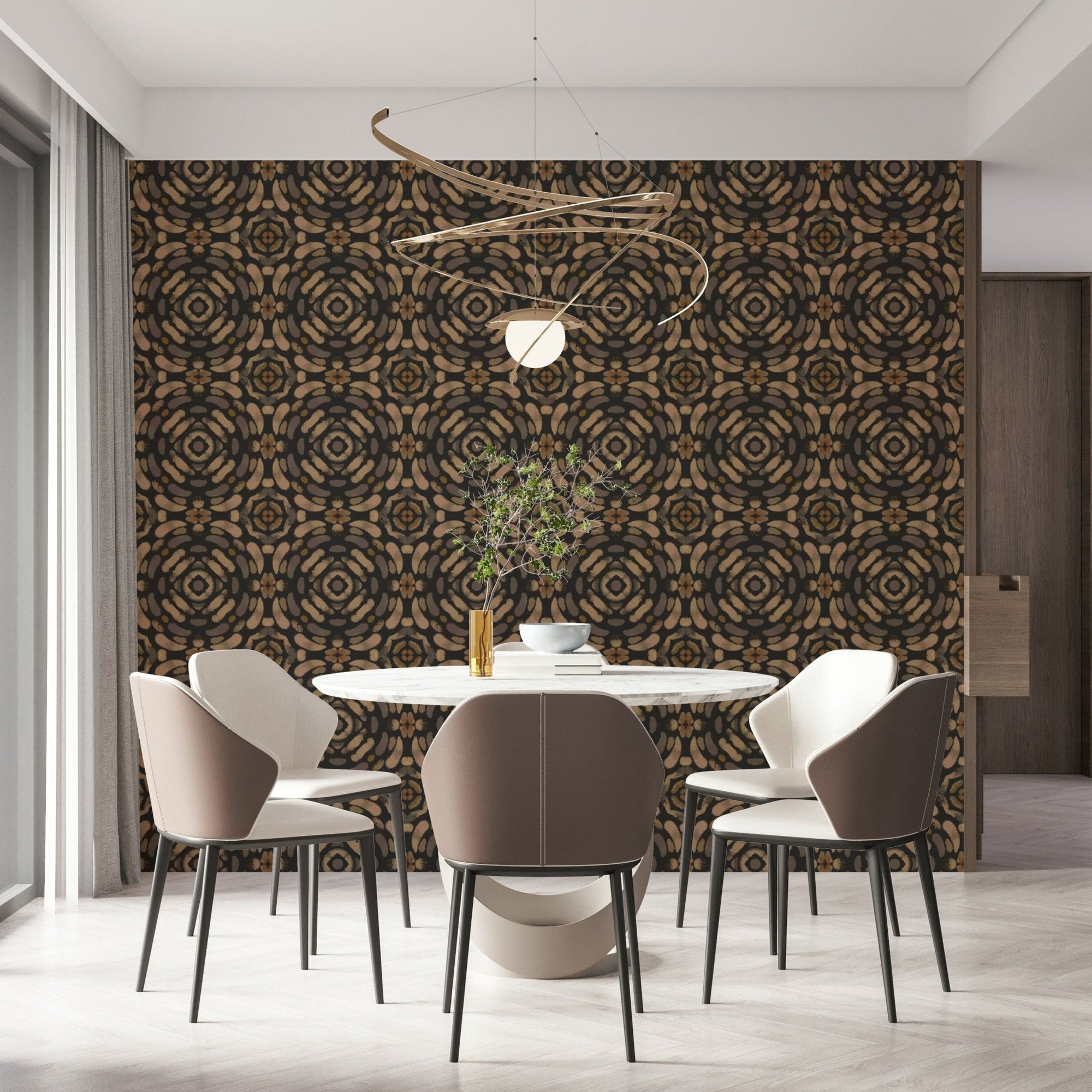 Earthy geometric symmetry featuring subtle textures and muted natural colors.