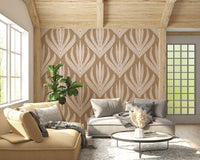 Earthy Abstract Harmony wallpaper mural with nature-inspired geometric leaf shapes in a harmonious layout.